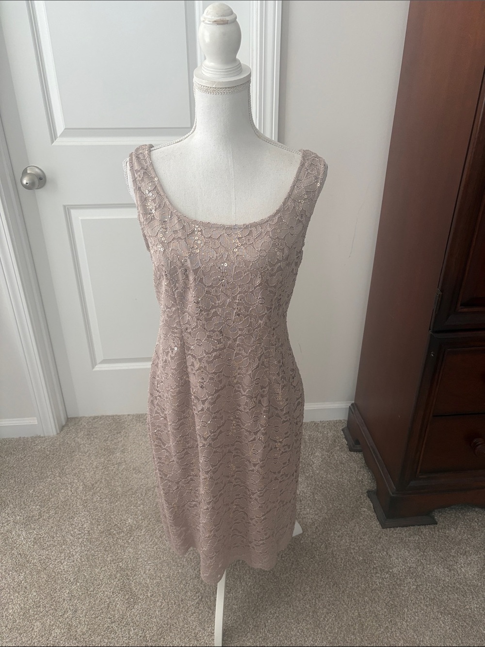 SLNY Sleeveless Lace Shift Dress in Dusty Rose